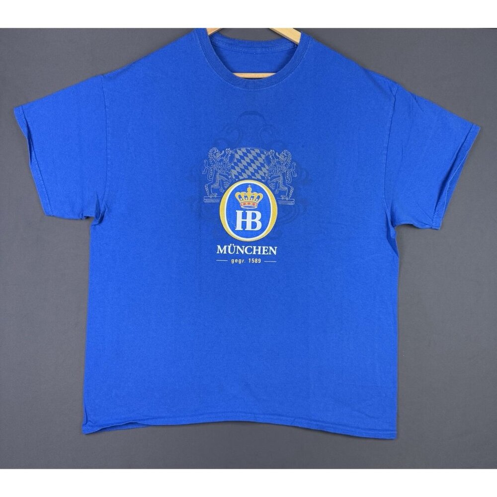 Vintage Y2K Hofbrauhaus Munchen Beer Bavarian Promo Drink Alcohol XL Blue T